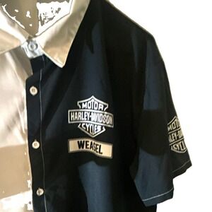 Harley-Davidson Men's Black/White Colorblock Button-Up Shirt, Short Sleeve, L